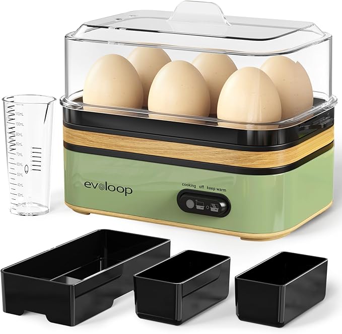 Evoloop Rapid Electric Egg Cooker - 6 Eggs, Boiled Eggs, Poacher, Omelet Maker, Auto Shut-Off, BPA Free