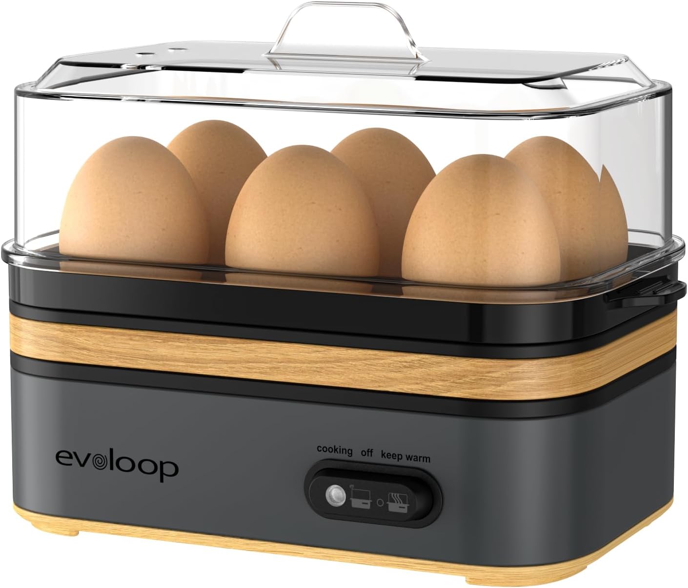 Evoloop Rapid Electric Egg Cooker - 6 Eggs, Boiled Eggs, Poacher, Omelet Maker, Auto Shut-Off, BPA Free