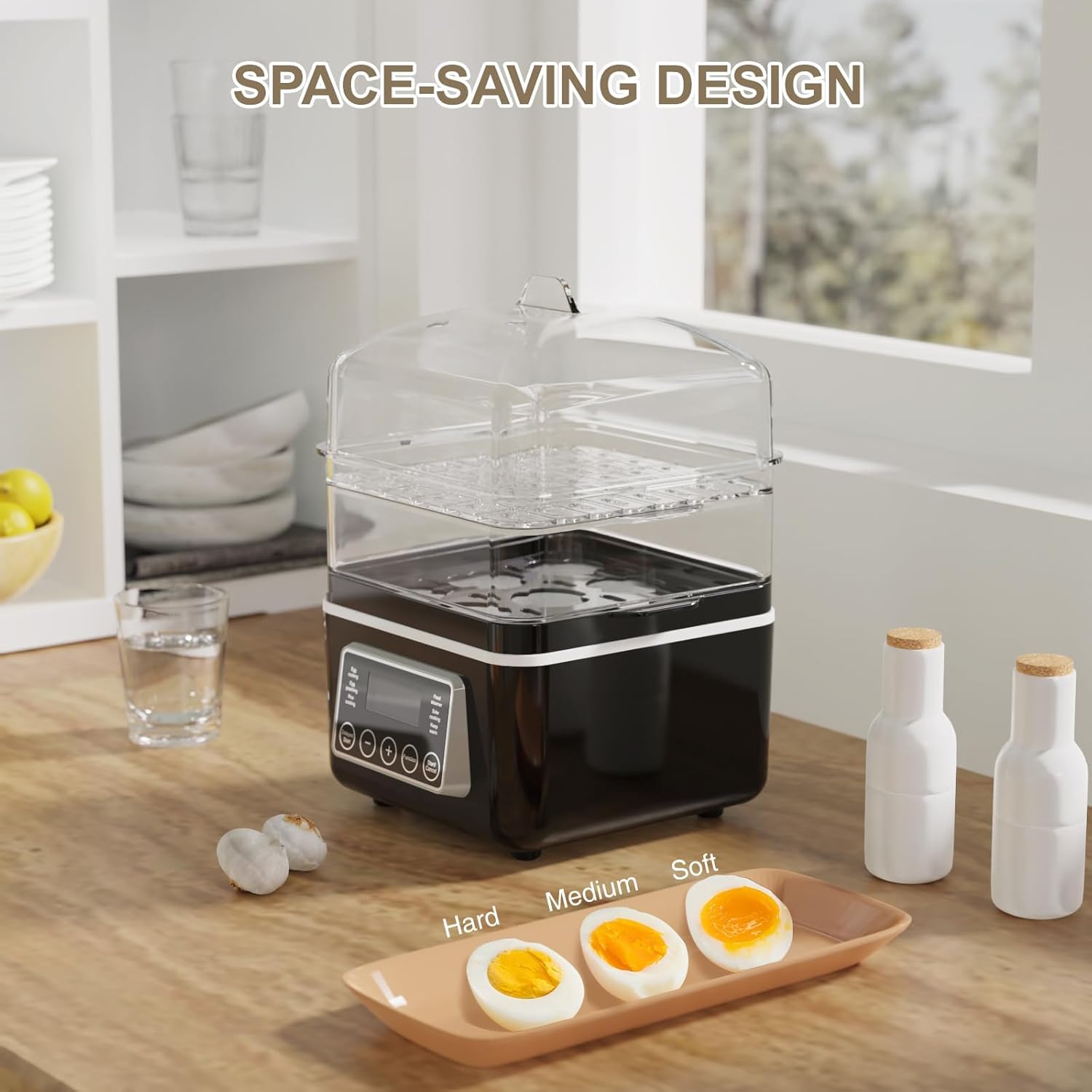 2 Tiers Electric Food Steamer for Cooking, Digital Multi Vegetable Steamer, BPA-Free, Stackable Baskets, Auto Shut-Off, Ideal for Veggies/ Seafood/ Rice