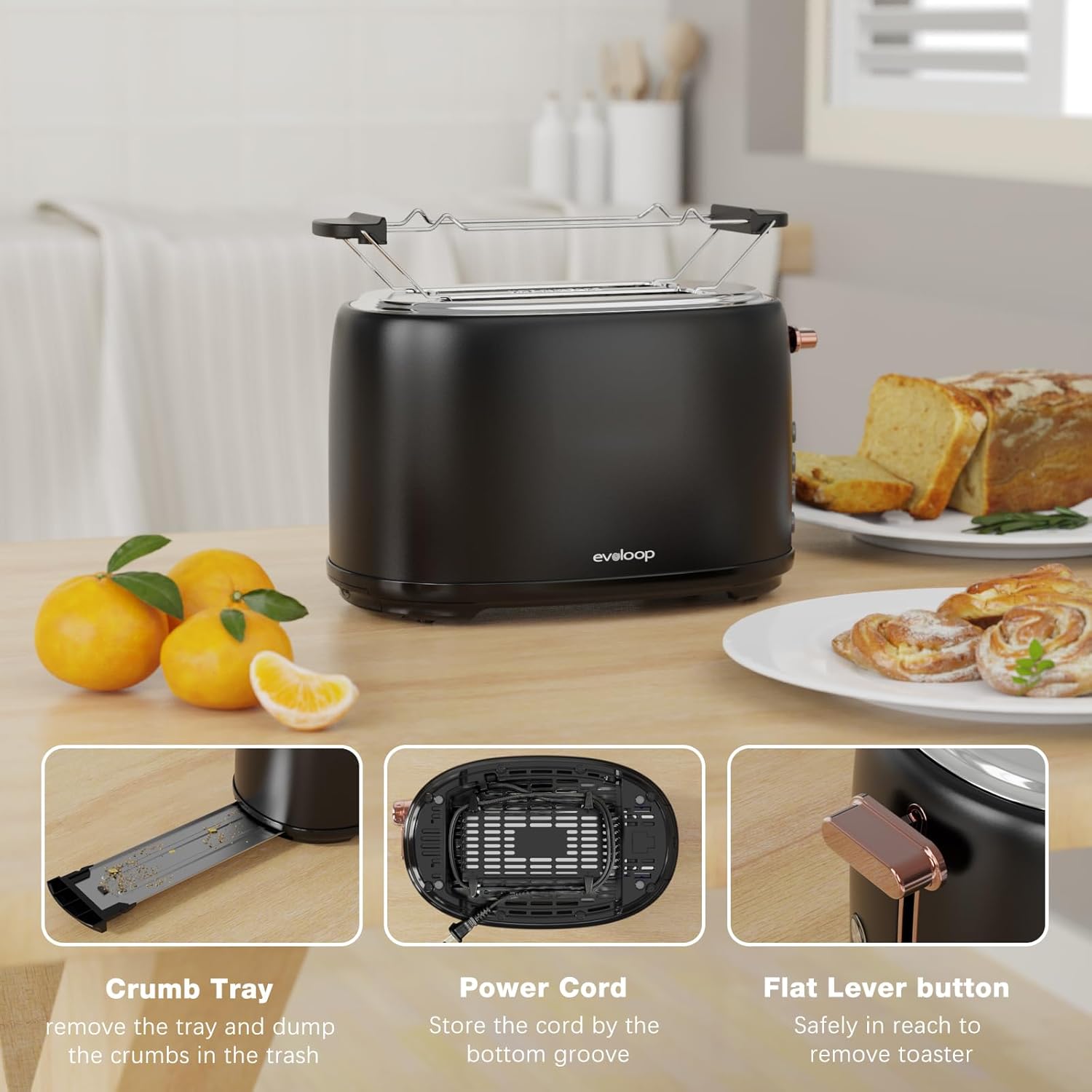 Evoloop Premium 2-Slice Stainless Steel Toaster with 6-Shade Browning Control