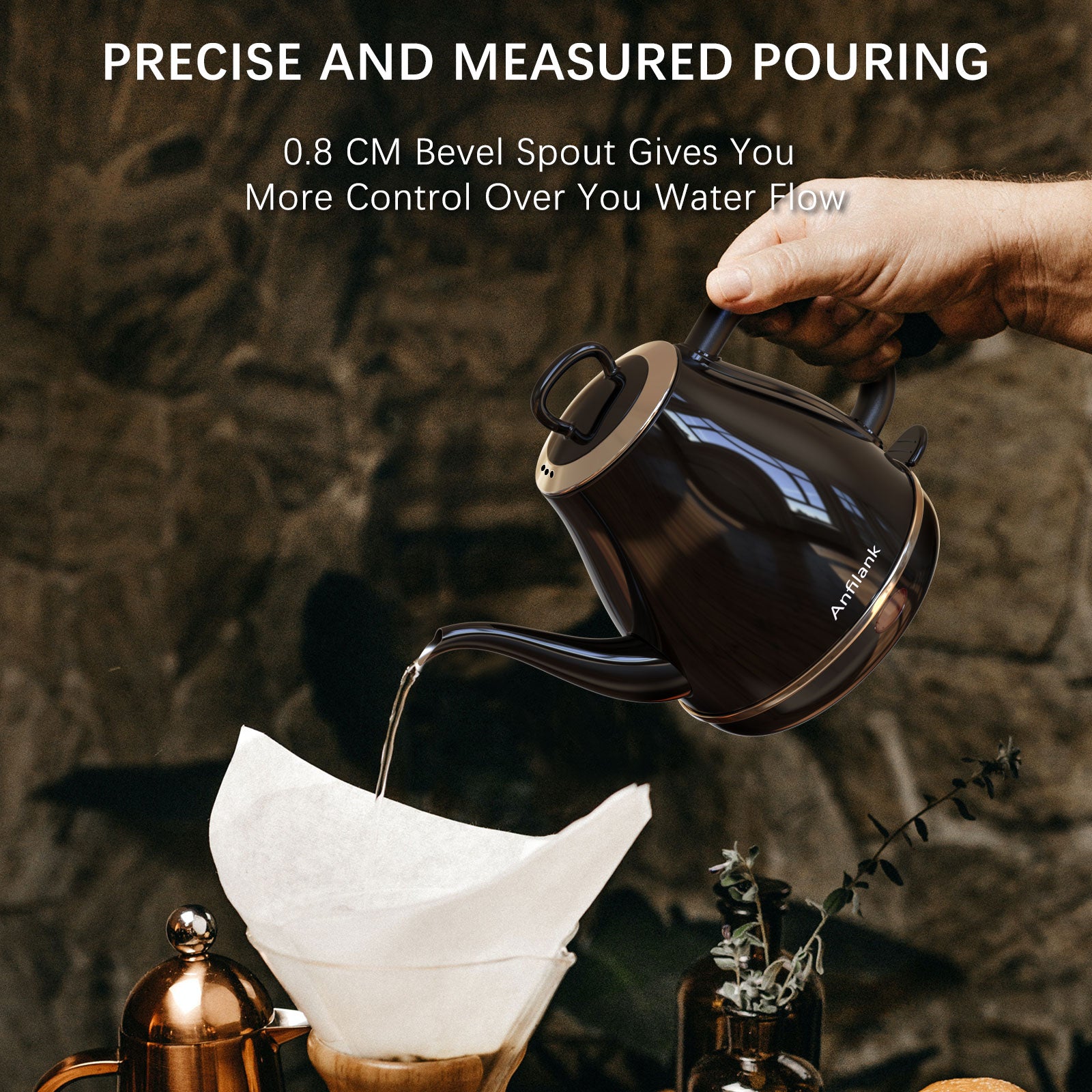 Anfilank Gooseneck Electric Kettle(1.0L), 100% Stainless Steel BPA Free Classic Pour Over Coffee Kettle, Electric Teapot with Auto Shut-Off Protection, JK-156